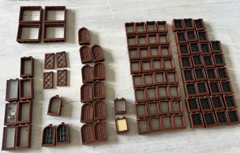LEGO Window Lot 90+ Pieces Brown Black Clear Arch Lattice 1x2x2 1x3x2
