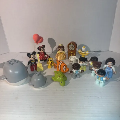Mixed Lot Of LEGO Duplo Block Toys Disney Whale Fish Figures Mickey Minnie Belle