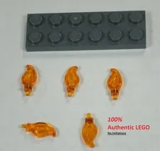 LEGO NEW Transparent Orange Small Flame with Pin (5x) 6357747 Brick 37775