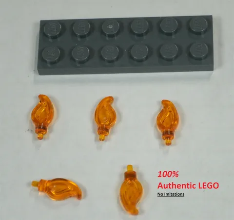 LEGO NEW Transparent Orange Small Flame with Pin (5x) 6357747 Brick 37775