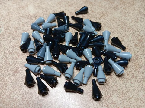 LEGO BULK LOT 60 CONE 1X1 INVERTED WITH BAR #11610 BLACK & GRAY