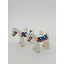 LEGO Duplo White Horse Figures with Blue and Red Saddle Lot of 2 10352