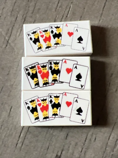 LEGO 3069px6 White Tile 1x2 w/ Playing Cards Full House Pattern Cowboys 3 Pieces