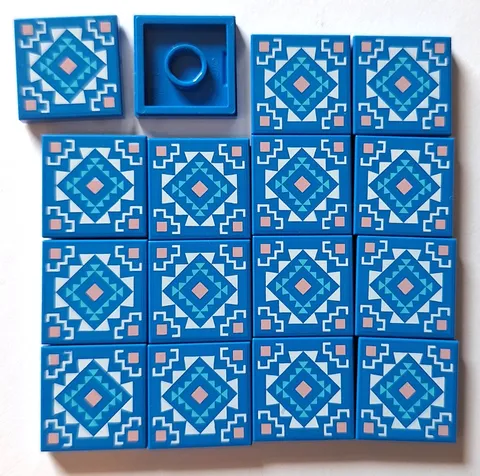 LEGO 42691 blue PRINTED TILES floor tile from Fountain Garden pattern tile