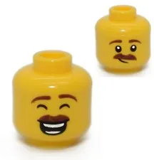 LEGO Yellow Minifigure Head Male Brown Mustache Open Mouth Laughing grin 6226749