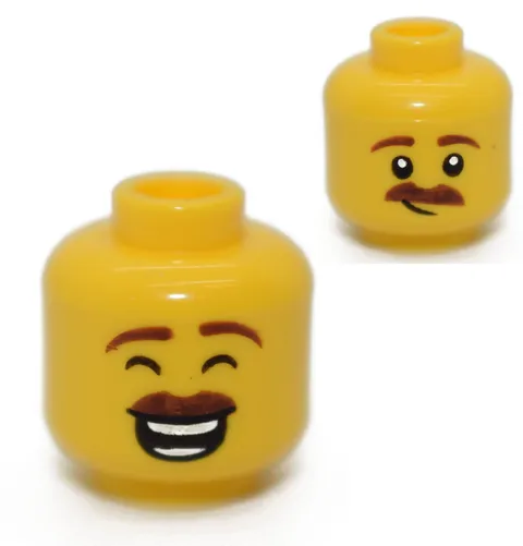LEGO Yellow Minifigure Head Male Brown Mustache Open Mouth Laughing grin 6226749