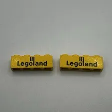 1970s LEGO Yellow Brick (2) 1x4 w/Black 'Legoland' Logo # 3010p30