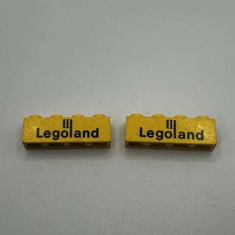1970s LEGO Yellow Brick (2) 1x4 w/Black 'Legoland' Logo # 3010p30