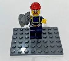 Lego Minifig Construction Worker with Red Helmet and Saw