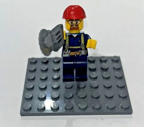Lego Minifig Construction Worker with Red Helmet and Saw