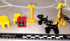 Lot of 7 LEGO DUPLO Items - Giraffe, 2 Dogs, 2 Chairs, Post, & Stoplight Brick