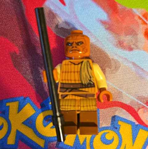 LEGO Plastic Minifigure Tan/Brown Outfit with Black Staff Accessory