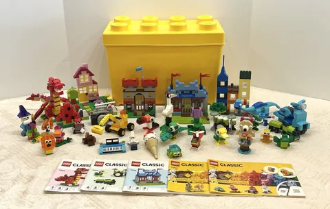 Lego Classic Sets/Books 11020 & 11013 W/Yellow 8 Stud Container 10698 Bulk Lot