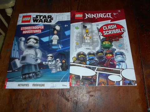 2 LEGO Activity Books w/ Mini Figures-Star Wars Stormtrooper & Ninjago Doodle