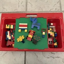 Lego Lap Build Table Carrying Storage Case Sliding Green Bases with Lego Lot 90s