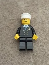 LEGO Minifig Cruise SHIP CAPTAIN Officer Sailor Black Uniform White Hat