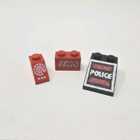 Lego Vintage Lot x3 Bricks Space Police Slope, Script Logo 1x2, Red Telephone