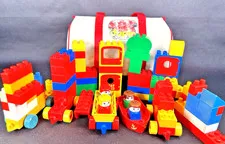 Vintage 1986 LEGO Duplo Duffel Bag 87pc Canvas Rabbit Logo Duffle Bag Mattel Era