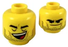 Lego New 71023 REX Minifig HEAD Yellow Thick Eyebrows Stubble Open/Smirk D189