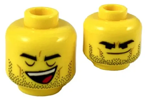 Lego New 71023 REX Minifig HEAD Yellow Thick Eyebrows Stubble Open/Smirk D189