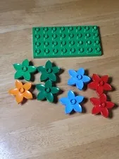 Lego Duplo Lot of 8 Multi Colored Flowers - Orange, Blue, Red & Green 