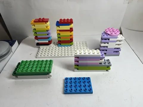 Lot of 55 Assorted Lego Duplo Base Plates, Mixed Colors And Shapes