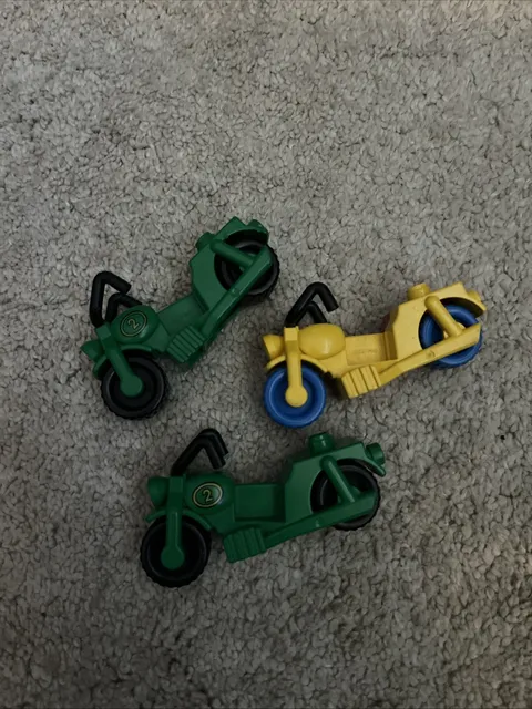 3 Vintage Lego Duplo MOTORCYCLE Motorbike Legoville City
