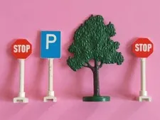 old LEGO: 3 panels: 2 STOP and 1 parking lot + 1 tree