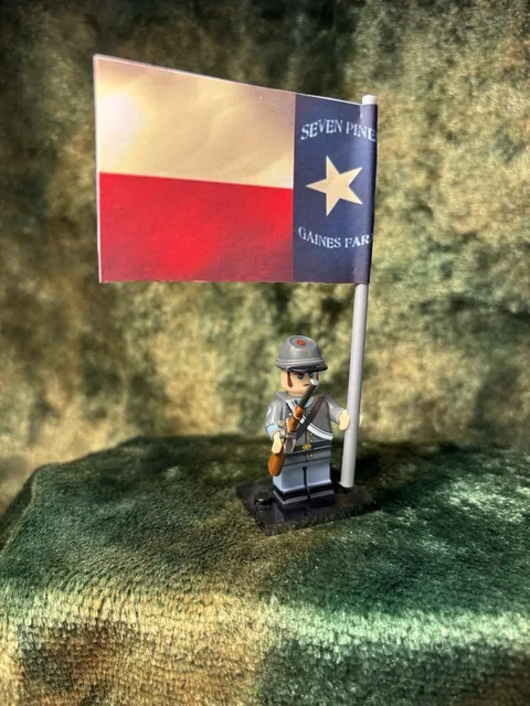 2x 54mm MINI American Civil War Confed + Texas 1st Inf Regt Flag on LEGO POLE