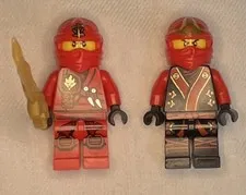 LEGO NINJAGO Red Ninja Minifigure Lot 2pcs w/ Gold Weapon Plastic Age 5+