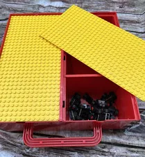 Vintage Lego 10x10 Storage Box With Building Base Plates & 19 Vintage Wheels