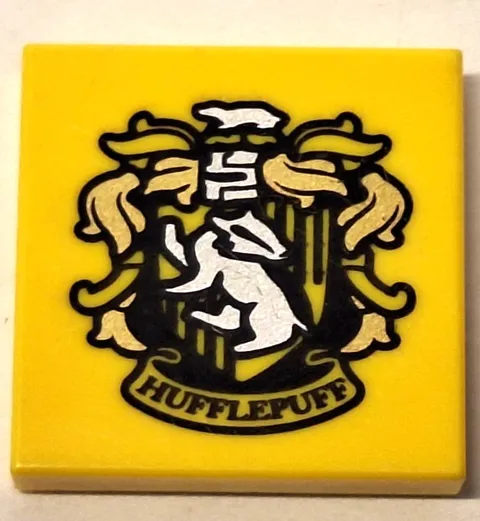LEGO 3068pb1260 Harry Potter 2x2 Tile Yellow 'HUFFLEPUFF' House Crest Pattern