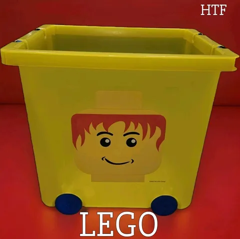 RARE LEGO Yellow Plastic Storage Container Cube Box Bucket w Wheels Handles
