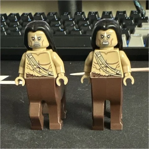 LEGO Centaur Minifigure Lot of 2 - Tan Torso, Brown Legs, Black Hair Plastic