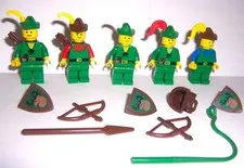 Vintage LEGO Forestman Minifigures Lot  of 5 with Bows, Shields - 1987 to 1989