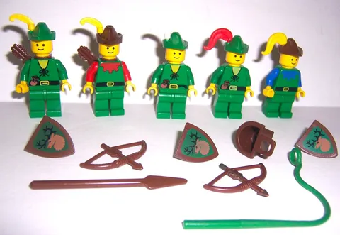 Vintage LEGO Forestman Minifigures Lot  of 5 with Bows, Shields - 1987 to 1989