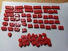 LEGO LOT OF 76 RED MODIFIED BRICKS STUDS ON 1 SIDE 1X1 1X2 1X4