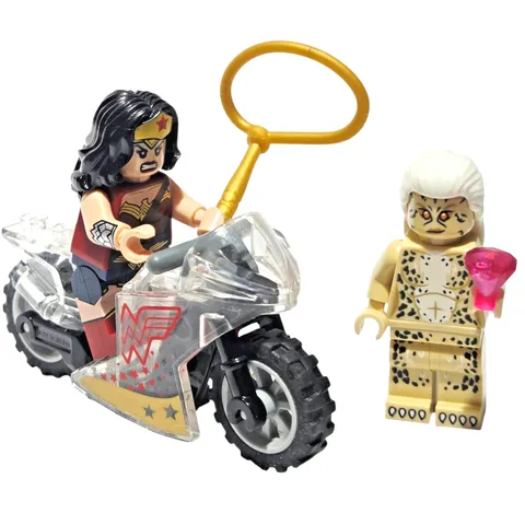 Genuine LEGO Wonder Woman Cheetah Minifigures Invisible Bike Golden Lasso MOC