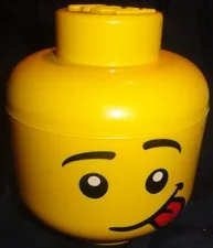 LEGO MINIFIG FACE TOUNGE OUT 7 INCH PLASTIC STORAGE COOKIE JAR YELLOW STACKABLE