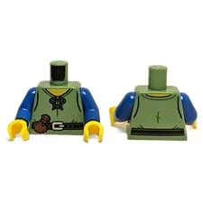 LEGO 2x Medieval Minifigure Torso Sand Green Laced Shirt Belt Pouch Genuine