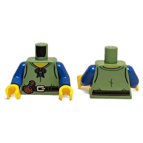 LEGO 2x Medieval Minifigure Torso Sand Green Laced Shirt Belt Pouch Genuine