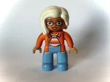 Lego Duplo Figure Grandma Nana white hair orange/lt blue