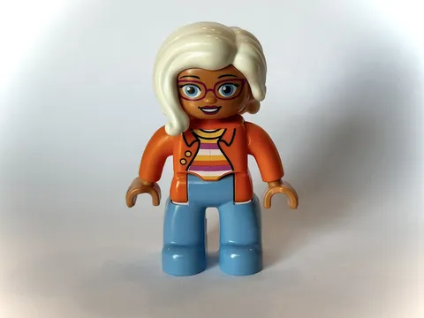 Lego Duplo Figure Grandma Nana white hair orange/lt blue