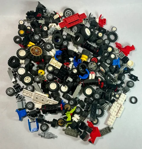 Vintage Lego Tires Wheels Hubs Spokes Car Parts Lot Over 1 1/2 pounds