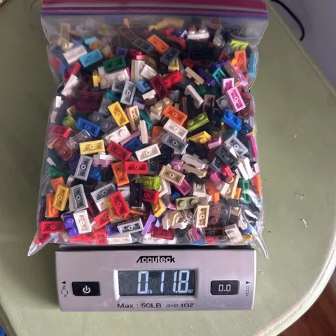 LEGO 1x2 Brick Pieces - Assorted Colors - 11.8 Ounces Lot