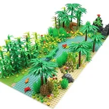 Jungle Landscape Building Blocks with 2 Building Plates, Rainforest Plants Forest Trees...
