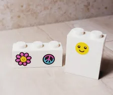 New LEGO Love Peace Happy Bricks Stickered Front Back Flower Mushroom Star Fig