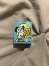LEGO DUPLO 2X1X2 BLUE PUPPY DOG CAT KITTEN EATING DECAL PIECE PART FOOD BOWL