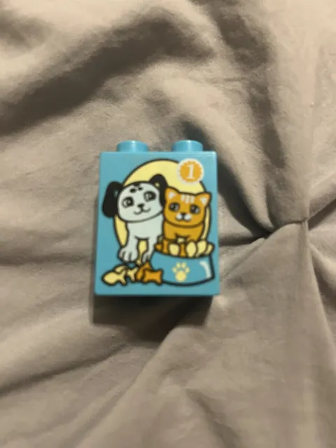 LEGO DUPLO 2X1X2 BLUE PUPPY DOG CAT KITTEN EATING DECAL PIECE PART FOOD BOWL