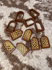 LEGO LOT 11 REDDISH BROWN WINDOW ROUNDED TOP 1 X 2 X 2 2/3 #30044 GOLD LATTICE